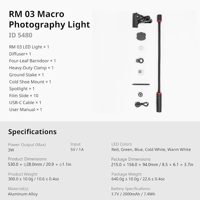 SmallRig RM 03 Macro Photography LED Light, Adjustable Beam Angle, 5 Colors