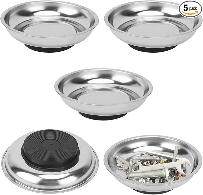 5 PCS 6 Inch Round Magnetic Parts Trays, Stainless steel 6 Inch Magnetic Tray, Magnetic Parts Tray, by GENHAKON