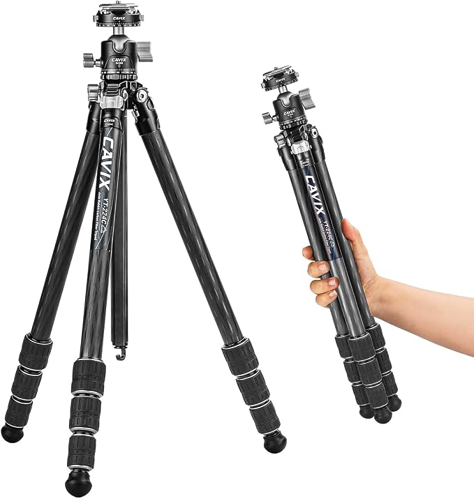 CAVIX 57"/145cm Carbon Fiber Tripod, Lightweight Tripod