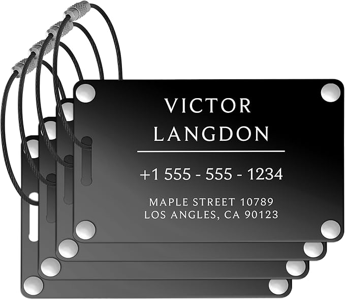 Luggage Tags for Suitcases 4 Pack: Personalized Luggage Tags for Backpacks & Bags Tags with Coustomizable Texts (Black)