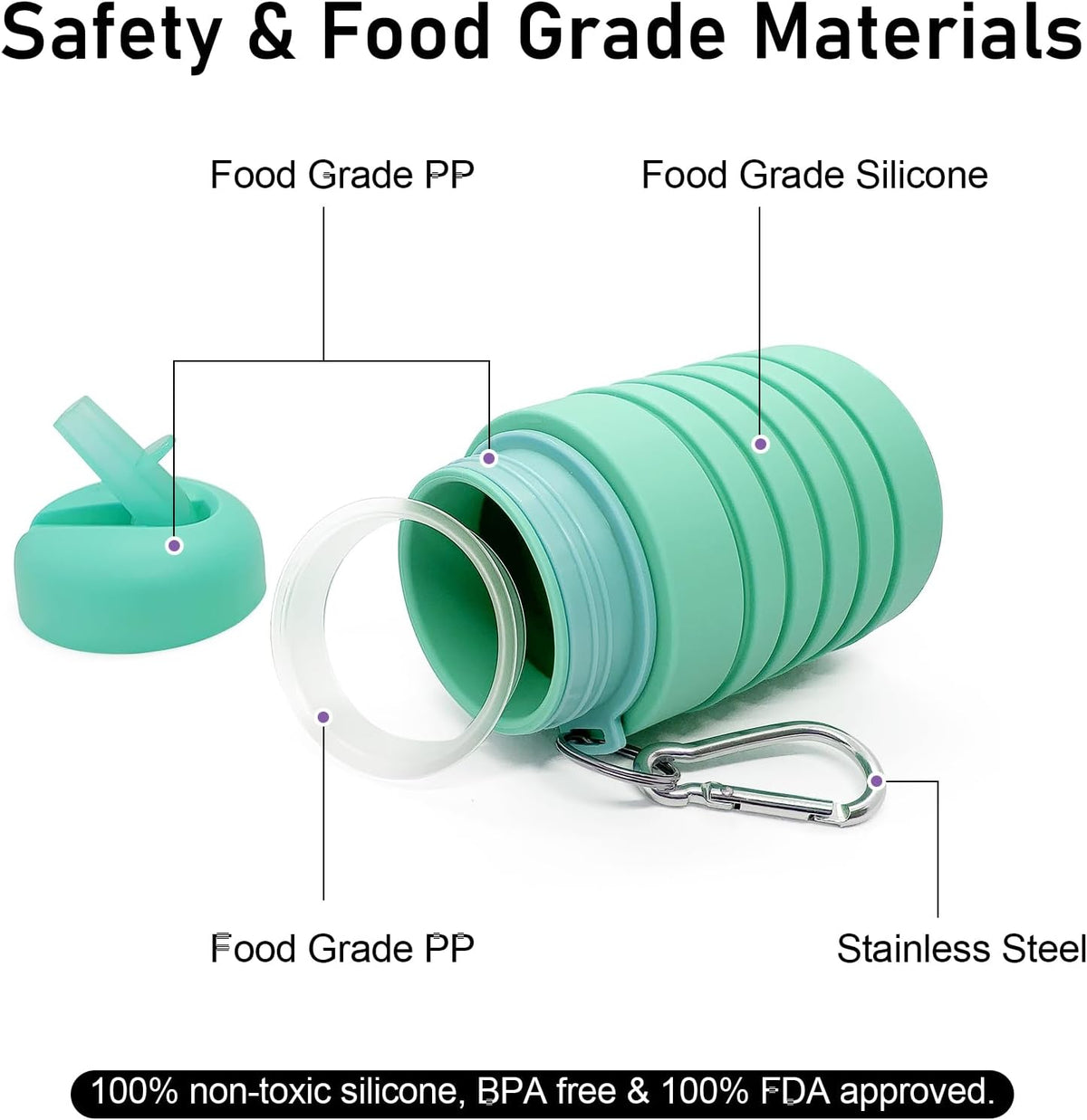 Skiennix Collapsible Water Bottle - 20oz Portable Silicone Leakproof Design for Travel & Outdoor Activities