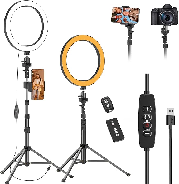EMART 10" Ring Light with 55" Extendable Tripod Stands and Phone Holder