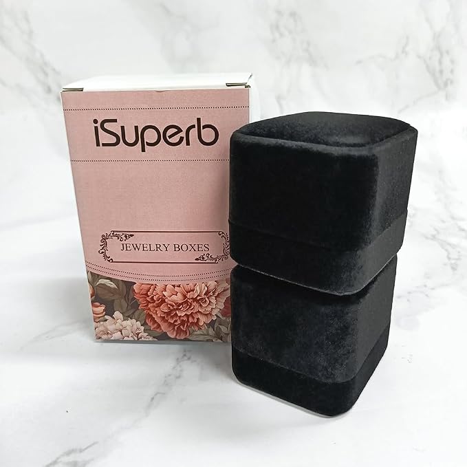 iSuperb 2 Pieces Velvet Ring Box Classic Jewelry Gift Boxes