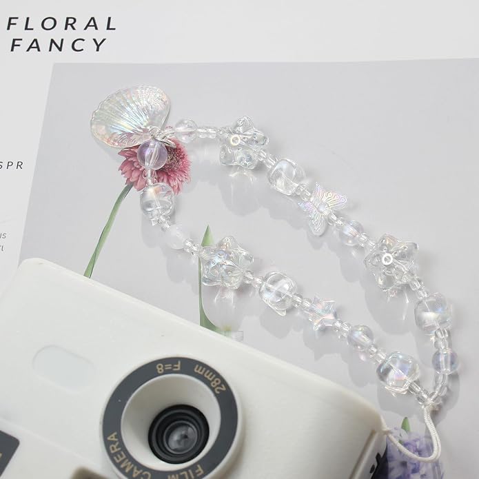 CMVFYL Beaded Camera Wrist Strap, Cute Phone Charms Strap, Pearl Bracelet Wrist