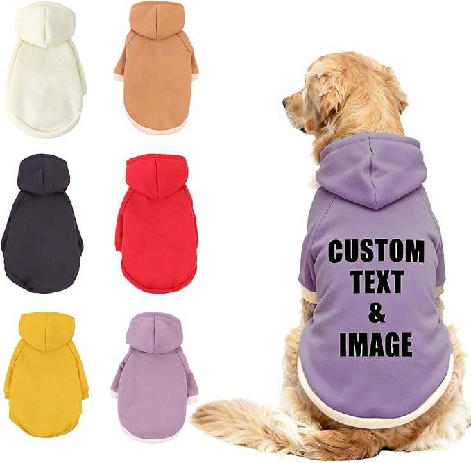 Custom Dog Hoodie, Personalized Sweatshirt with Photo Text Name Logo, Customized Hooded Sweater for Small Medium Large Dogs & Cats (Purple, Small)