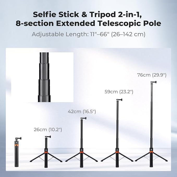 K&F CONCEPT 142cm/55.9" Telescopic Selfie Stick Tripod