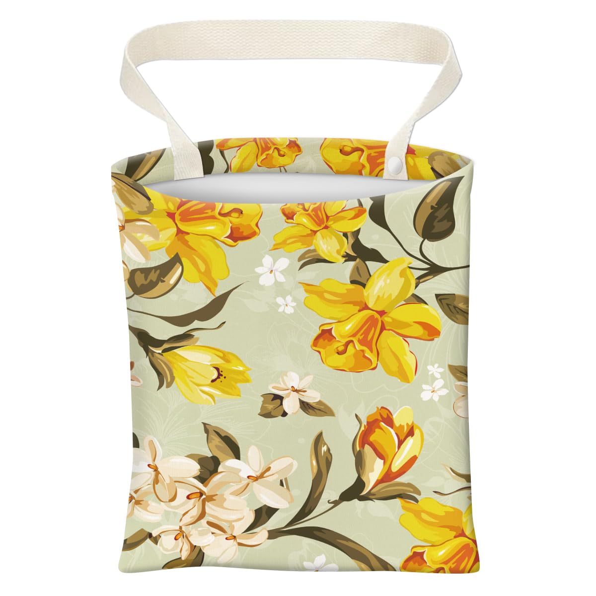 Car Trash Can, Cute Car Trash Bag, Hanging Car Organizer and Storage Bag, Trash Bin for Car Accessories, Vehicle, Travelling, Camping Cute Green White Daisy