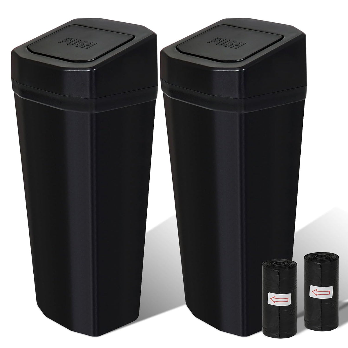 Car Trash Can with Lid - 2 Packs Mini Car Garbage Can Bin for Cup Holder - Black Small Leakproof Vehicle Trash Bin for Back Seat, Cute Automotive Accessories Organizers and Storage for Door SUV Truck