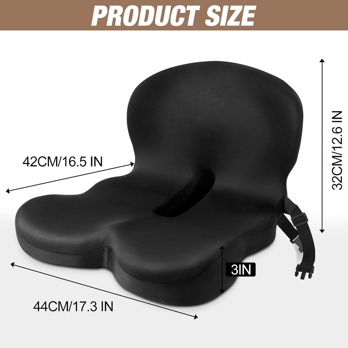 MYFAMIREA Truck Seat Cushion, Memory Foam Trucker Seat Cushion for Truck Driver Long Sitting with Adjustable Strap, Back Support and Pain Relief for Trucker Driving Office Chair and Pain, Black