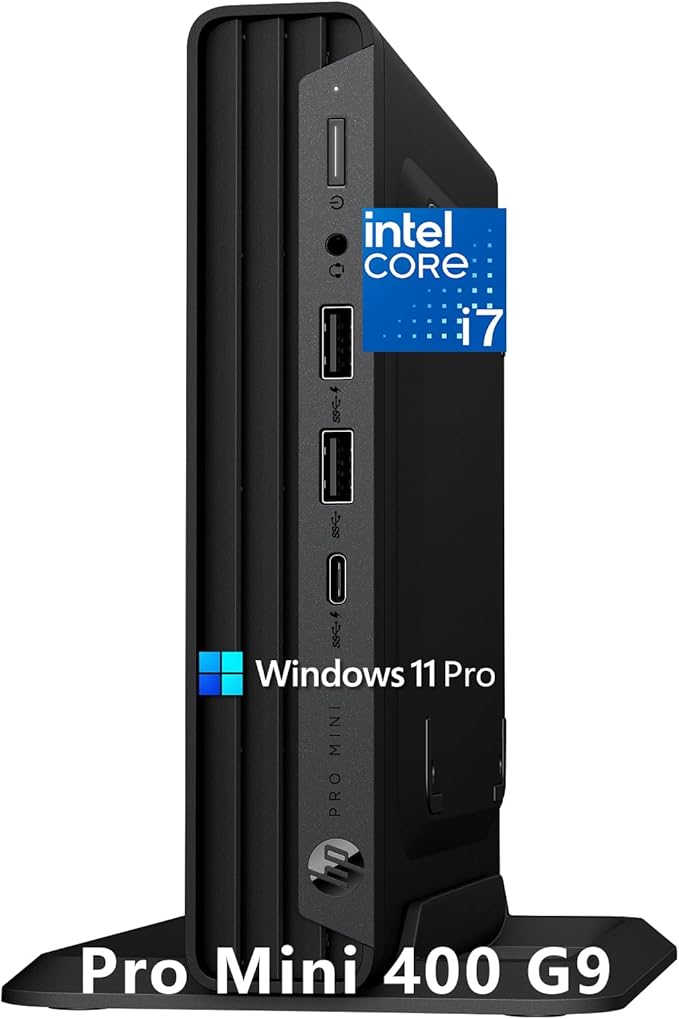 HP Prodesk 400 Mini PC, i7-12700T, 32GB DDR4 RAM, 1TB SSD, Windows 11 Pro | Ultra-Compact & Silent Design Desktop Computer for Business, 3X 4K Display Support, Wired Keyboard & Mouse & Stand