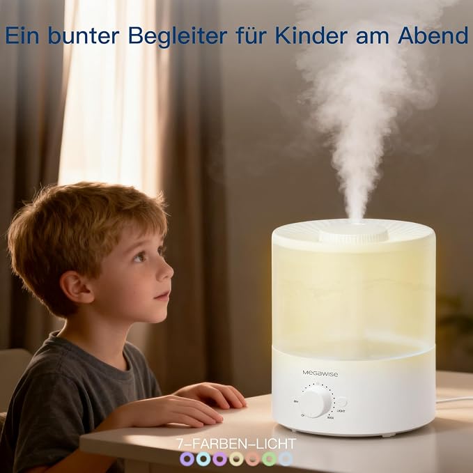 MegaWise Ultrasonic Cool Mist Humidifier SK7620 - 1.5L Capacity, Whisper-Quiet Operation, Adjustable Mist Output, Auto Shut-Off - Ideal for Home, Office, Baby Room, and Bedroom