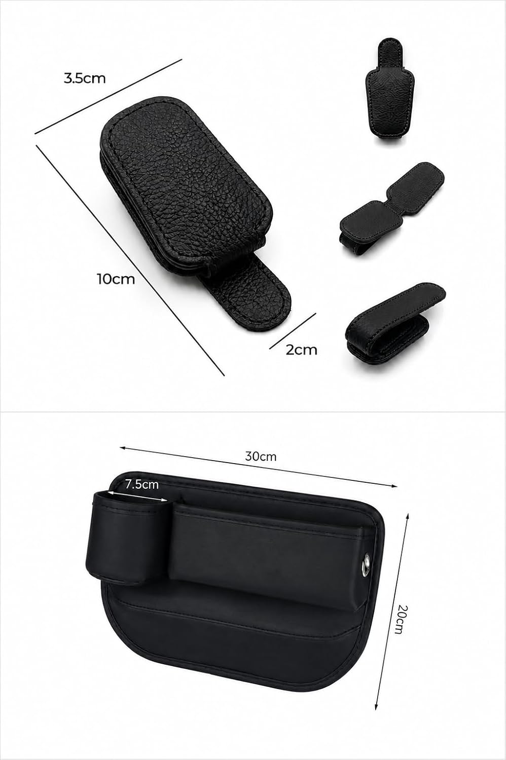 Alymarr Leather Car Seat Gap Filler, Center Console Organizer Multifunctional Auto Console Side Storage Box with Cup Holders,Car Accessories,Magnetic Leather Sunglasses Holder,Phone Key Storage