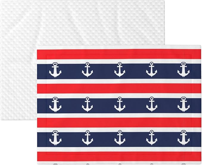 Two Sided Pet Cuddler Blanket for Anxiety Calming, Nautical Anchor Seamless Pattern Blue and Red Stripe, Reversible Plush Design with Bubble Dot Pattern Provides Familiar Surface Anywhere