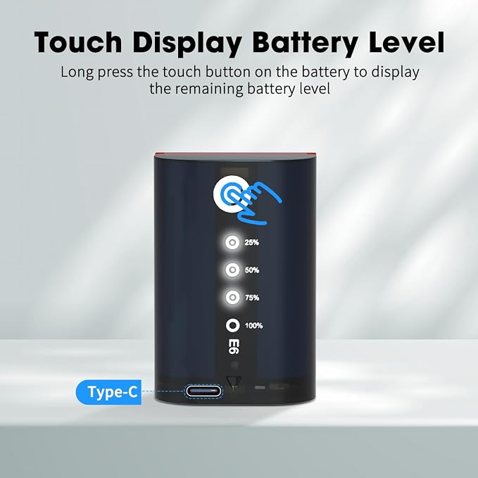 LP LP-E6, LP-E6N Battery 2-Pack 2600mAh USB-C Charging, LED Display Replacement