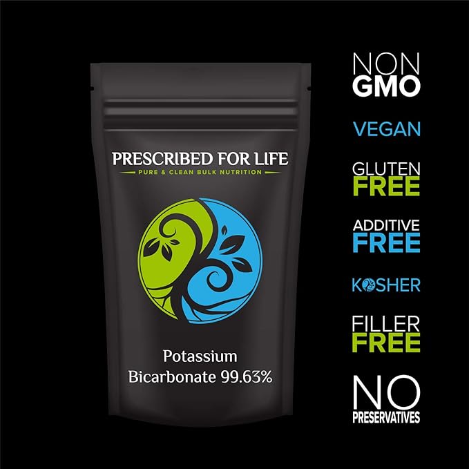 Prescribed for Life Potassium Bicarbonate Powder, Pure USP & Food Grade Potassium Bicarbonate for Plants, Winemaking, & Baking, Crystalline Powder, 39% K (1kg / 2.2lb)