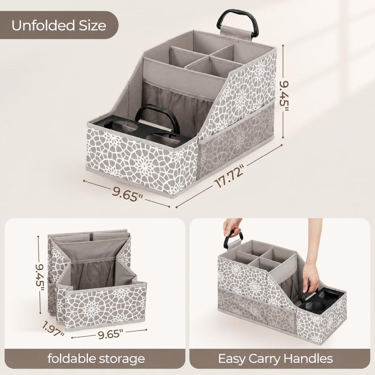 CROS 2 Pack Car Seat Organizer with Metal-Reinforced Cup Holders, 12 Storage Compartments Backseat Car Organizer, Travel Essentials for Kids Toys & Snacks, Non-Slip Seat Storage for SUV, Truck, Print