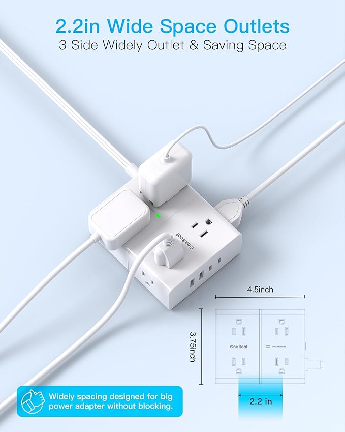 Surge Protector Power Strip 20 ft Cord, Flat Plug Extension Cord with 8 Outlets 4 USB Ports(2 USB C), 3 Side Wall Mount Outlet Extender, Long Extension Cord for Home Office Dorm Room Essentials