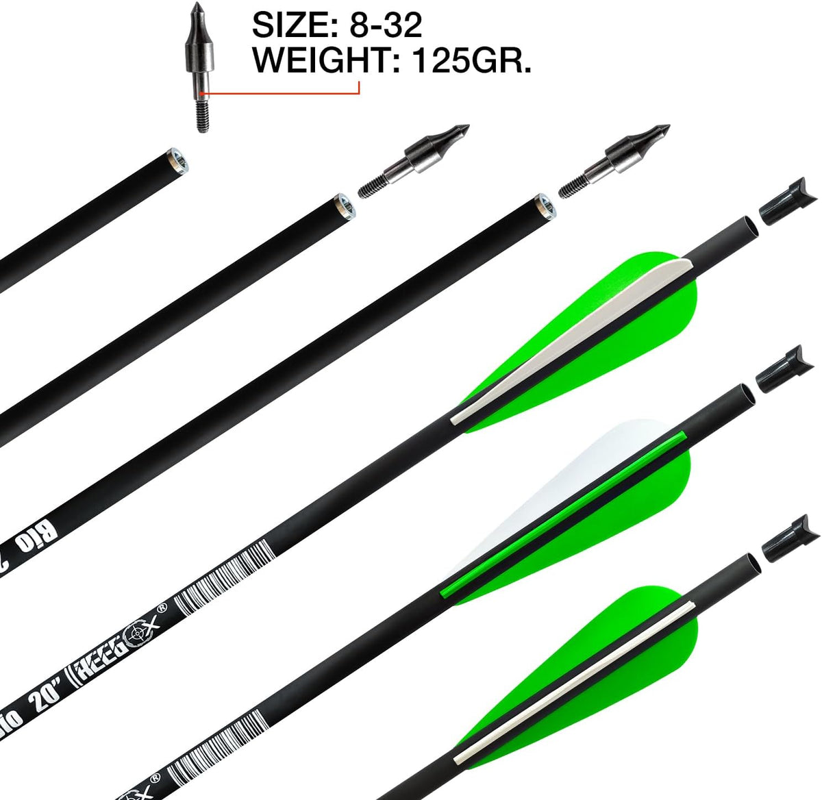 REEGOX Crossbow Bolts - 16/18/20 Inch Bio Arrows with Moon Nocks & Removable Tips | Pack of 12