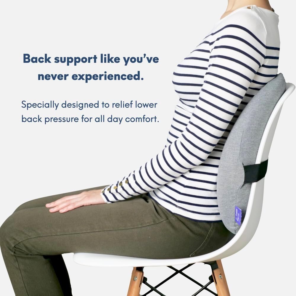 C CUSHION LAB Extra Dense Lumbar Pillow - Patented Ergonomic Multi-Region Firm Back Support for Lower Back Pain Relief - Lumbar Support Cushion with Strap for Office Chair, Car, Sofa - Wellness Green