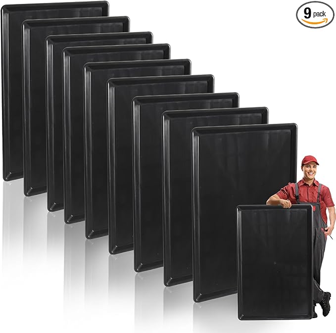 9 Pack Extra Large Oil Drip Pan, 35.4 x 24 x 1.6 In Oil Change Drain Pan, Plastic Oil Drip Tray for Under Car, Oil Catch Pan Tray for Floor Protection, Fridges, Washing Machines, Cat Litter Box Bottom