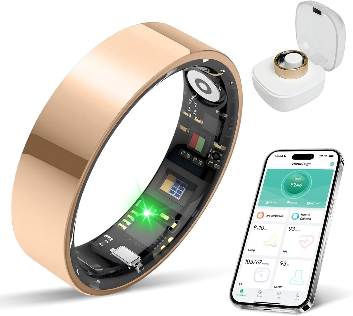 Skiennix Smart Ring Health Tracker - IP68 Water Resistant, Sleep & Exercise Monitoring | Unisex (Rose Gold, Size 11)