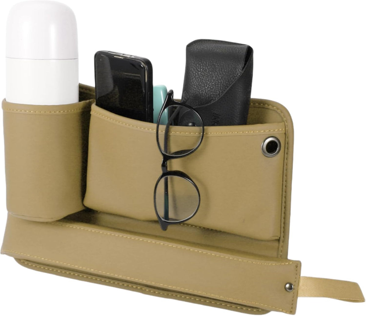 Motoforti Universal Car Seat Gap Filler Organizer Front Seat Gap Filler with Cup Holder Car Storage Accessories, Driver Side, Faux Leather, Beige