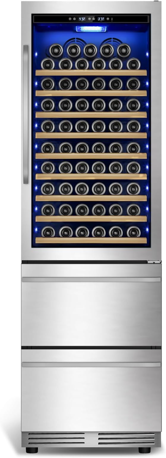 Wine and Beverage Refrigerator, 24'' Dual Zone Wine Fridge with Dual Drawers, Holds 160 Cans and 120 Bottles, Reversible Door, Built-In or Freestanding, Beverage Fridge for Home or Commercial