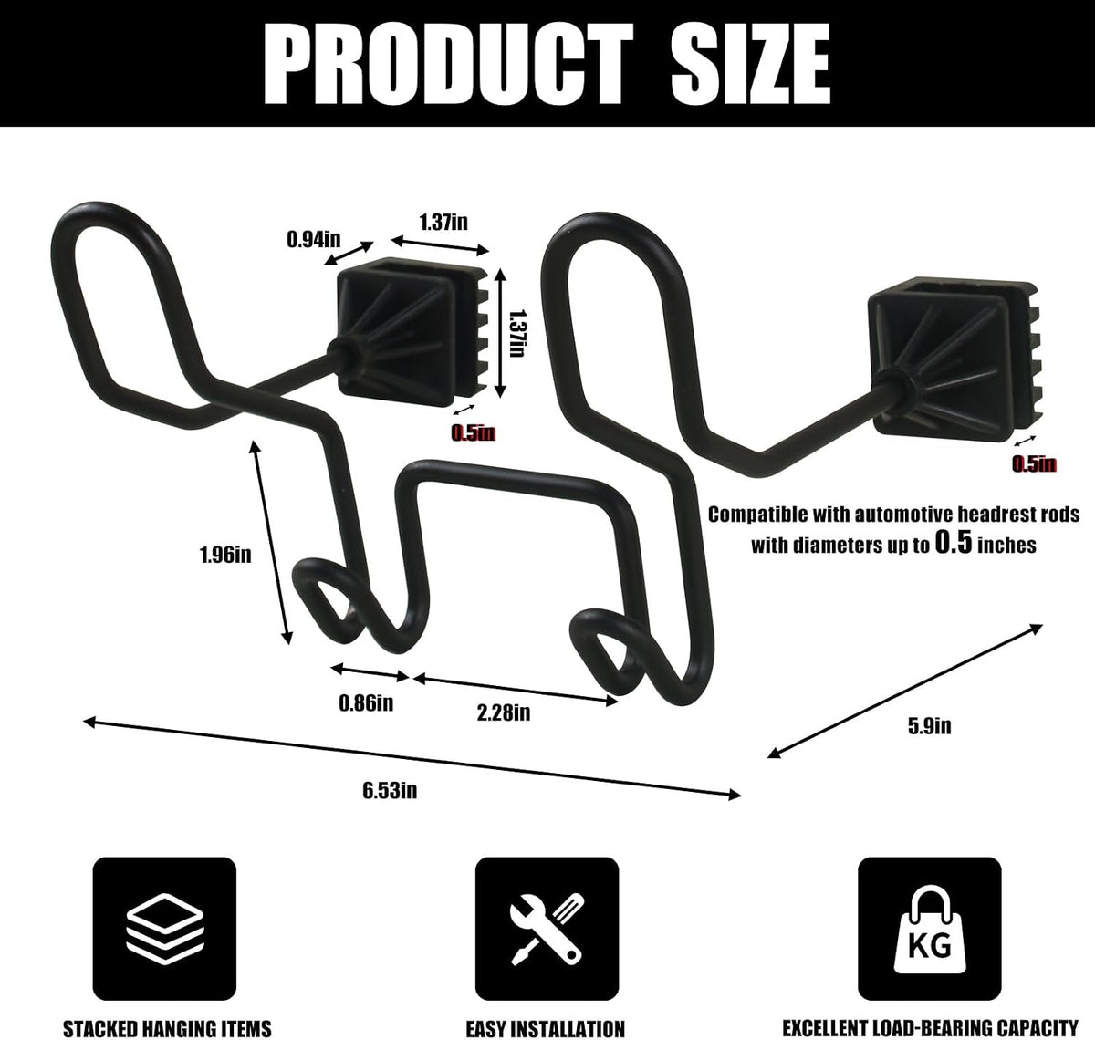 Hard Hat Holder for Truck Seat (1-Pack) - Heavy Duty Car Seat Hook Organizer for Construction, Safety Vest & Caps | Fits Trucks/SUVs/Cars
