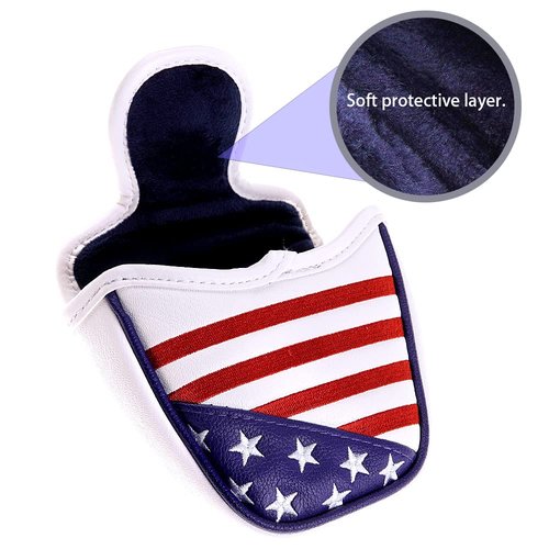 GOOACTION USA Golf Club Heel Shafted Mallet Putter Cover Magnetic Synthetic Leather American Stars and Stripes Flag Patriotic Golf Headcover