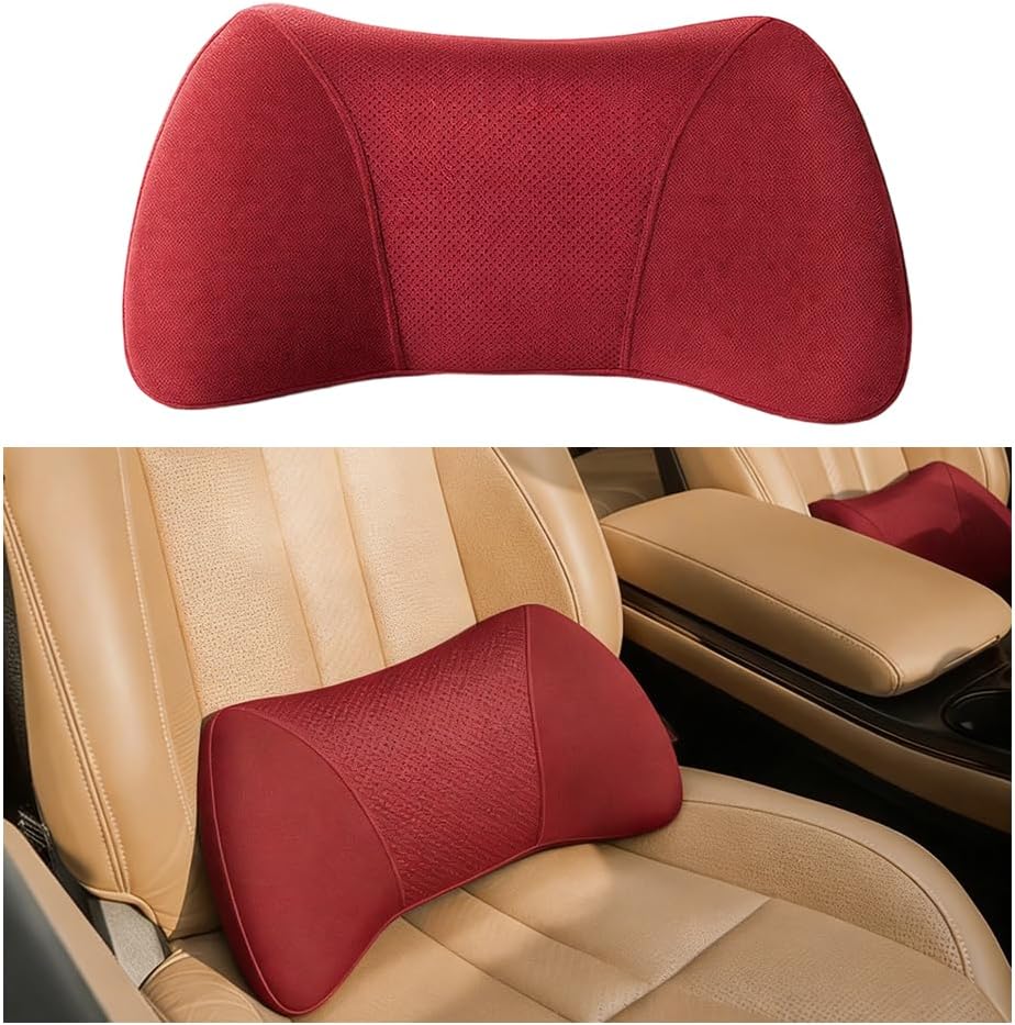 Car Lumbar Support Pillow, Memory Foam Vehicle Driver Seat Pillow Pad for Lower Back Pain Relief, Automotive Interior Lumbar Back Support Cushion, Universal for SUV RV Truck (Beige)