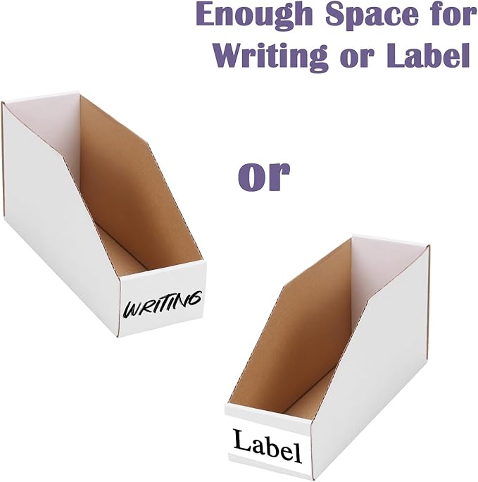 EXYGLO Cardboard Storage Bins 35 Pack, 9.4x3x4.5 Inch Cardboard Boxes, Corrugated Organizer Bins for Pantry, Shelves, Garage, Office, Shop, White