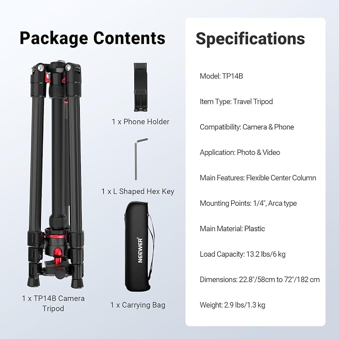 NEEWER Basics 72" / 182 cm Travel Tripod Monopod