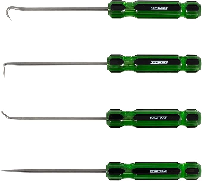 OEMTOOLS 26546 4 Pc Hook & Pick Set – Automotive Seal and O-Ring Removal Tool Kit, Stainless Steel Blades, Acetate Handles, Precision Angles for Cars, Trucks, and DIY