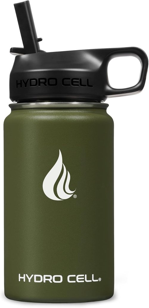 HYDRO CELL Stainless Steel Insulated Water Bottle - Versatile Cold & Hot Drink Flask | 14oz Army Green