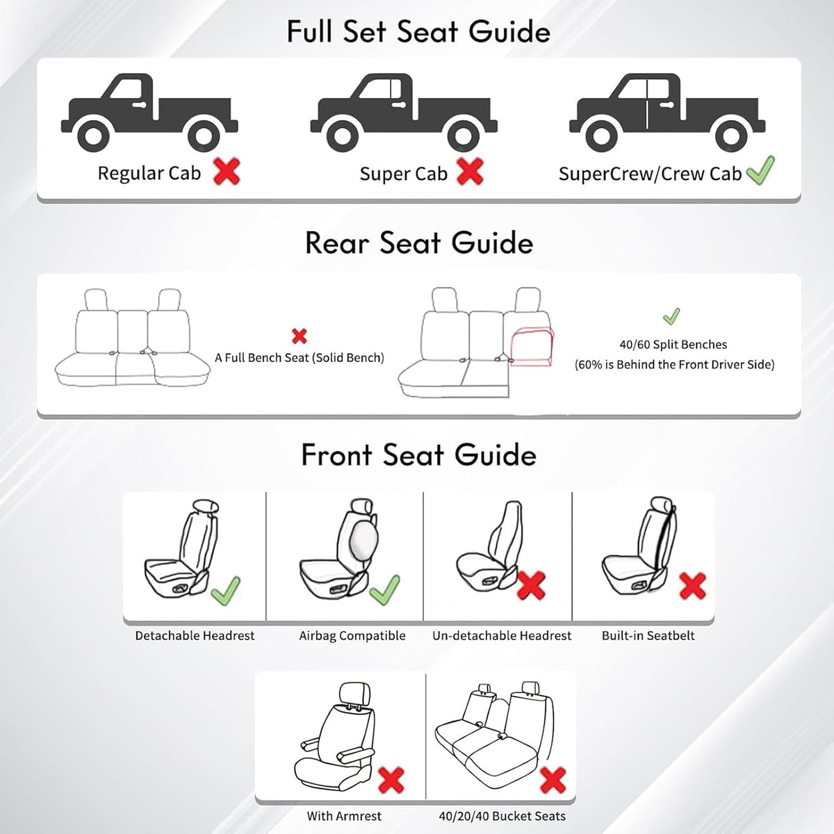 Coverado Seat Covers Custom Fit for Tacoma Double Cab/Crew Cab SR/SR5/TRD Sport/TRD Off-Road/Limited Seat Cushion Protectors 2016-2023 Oxford (Rear, Black)