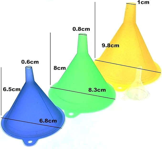 Funnels Variety Set of 5 Mini, Small to Larg Plastic Funnel for Kitchen Liquid Spices Powder Cosmetic Lotion Essential Oils
