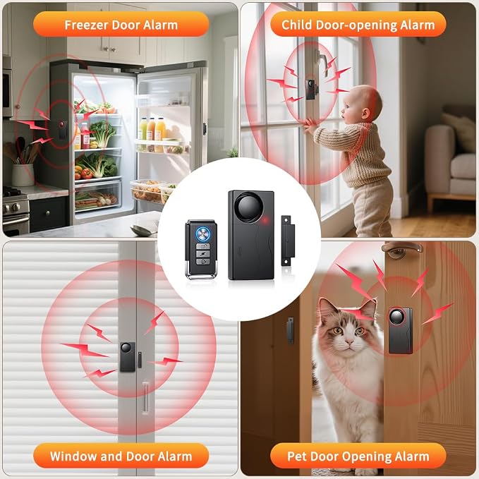 WSDCAM 110dB Door Alarm with Remote, Wireless Anti-Theft When Opened, Door