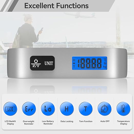 Luggage Scale 2 Pack Dr.meter Travel Scale Essentials Backlight LCD Display 110lb/50kg Luggage Weight Scale Portable Handheld Scale with Rubber Paint, Temperature Sensor, Battery Included