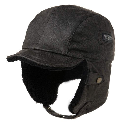 Comhats Aviator Hat Faux Leather Pilot Cap Oversize Adult Men Winter Trapper Hunting Hat 56-66CM (US, Alpha, X-Large, Black)