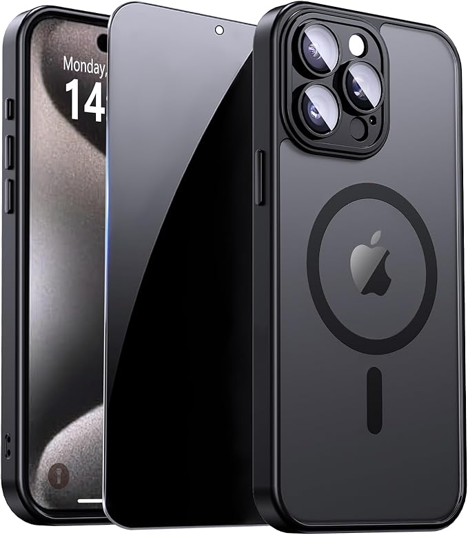 for iPhone 15 Pro Case with Privacy Screen Protector and Camera Protection