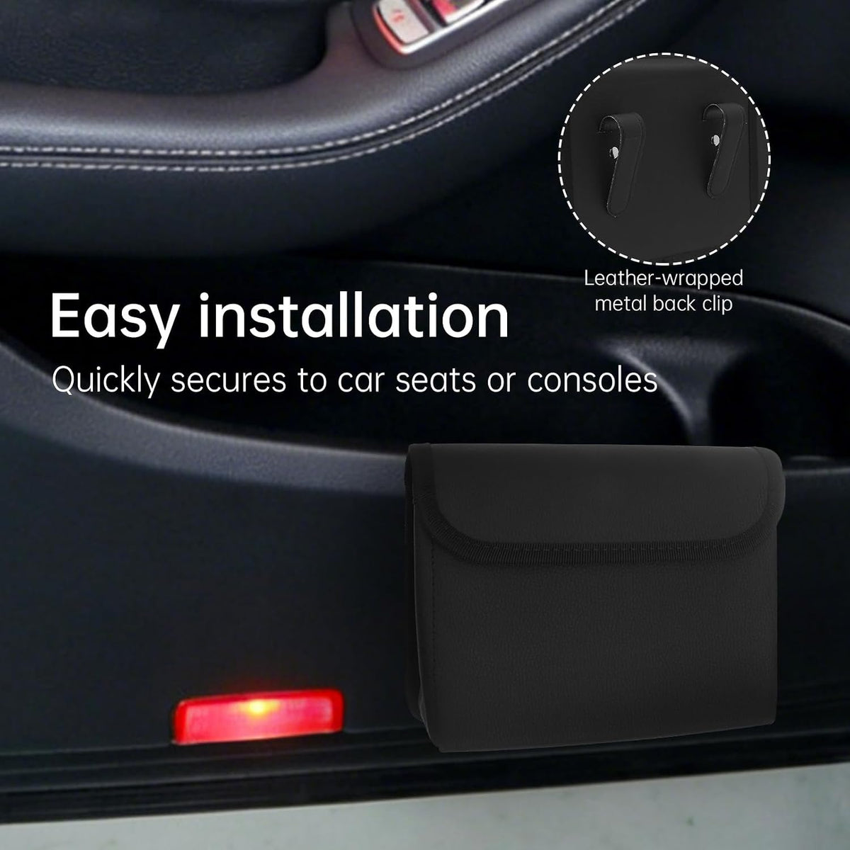 Car Door Trash Can, 2 Pack Foldable PU Leather Car Trash Bin with Bag Clip