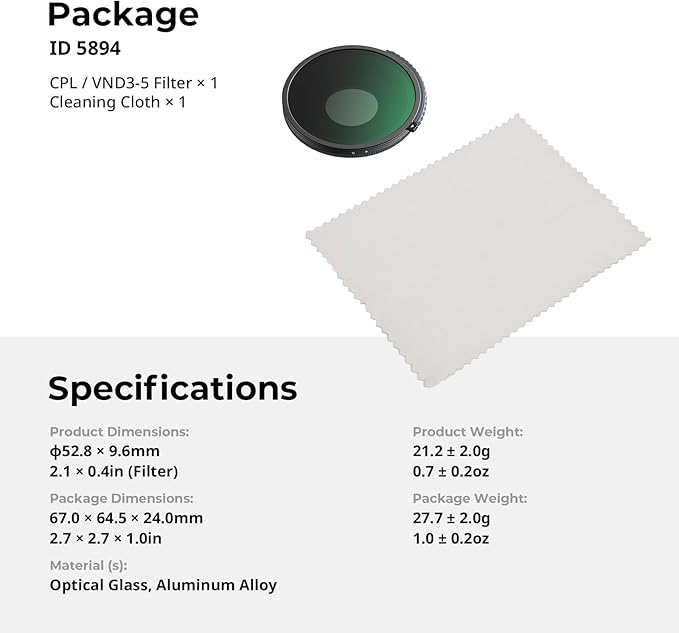 SmallRig 2-in-1 CPL/VND 3-5 Filter