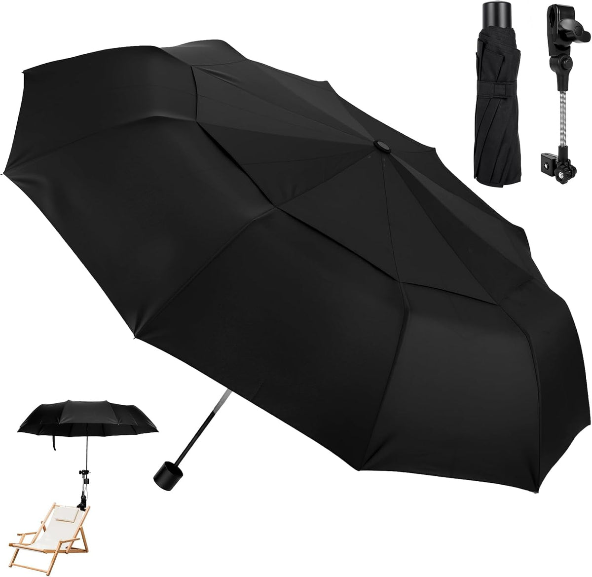 Skiennix Chair Umbrella - Double Canopy Sunshade with 360° Swivel & UPF 50+ Protection | 39.4in Clip-On for Beach, Camping, Stroller, Wheelchair, Golf Cart