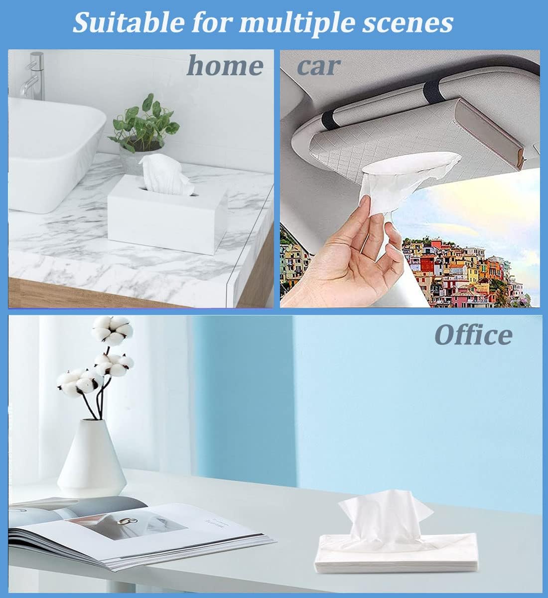 3-Ply Car Tissue Refills, Facial Tissues for Car Sun Visor, Napkin Refills for Auto Visor Tissue Holder, Ultra Soft and Comfortable, 30 Sheets Each Pack- 16 Packs