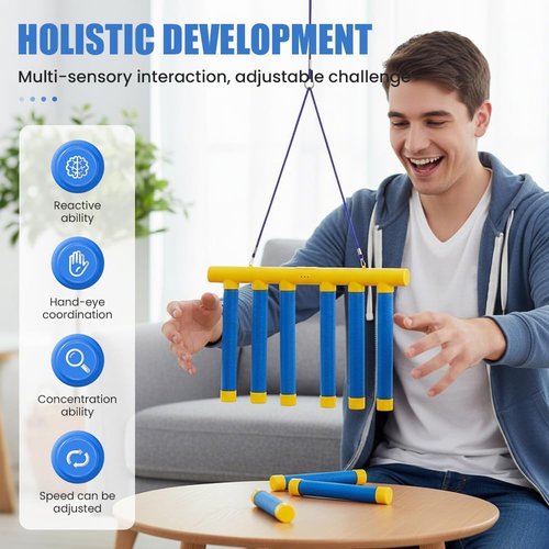 Auiepet Reflective Drop Stick Game Set - Hand Eye Coordination Reflex Training Toy | 3 Speed Modes, Yellow
