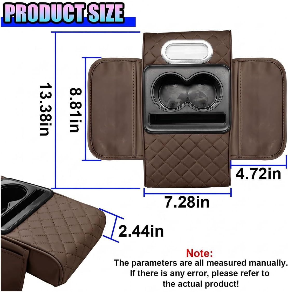 Leather Car Center Console Cover, Armrest Booster Cushion, Coffee