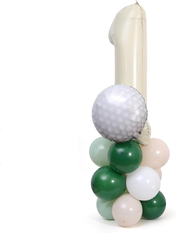Hole-in-One Birthday Balloons - Golf Birthday Balloon Decorations, Golf Party Tower Set, White and Green 1 Aluminum Foil Balloon for Sports Party Anniversary Supplies