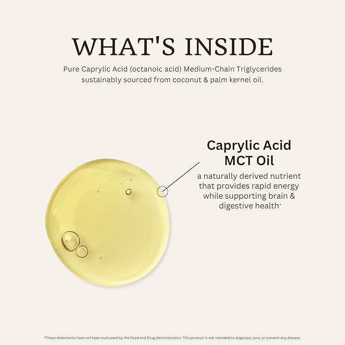 VTC VitaTradingCo. 100% Pure C8 MCT Oil | 3X Distilled Caprylic Acid | Healthy Fat for Clean Energy | Sustainably Sourced | Non-GMO, Paleo, Keto | 32oz, 64 Servings (Unflavored)