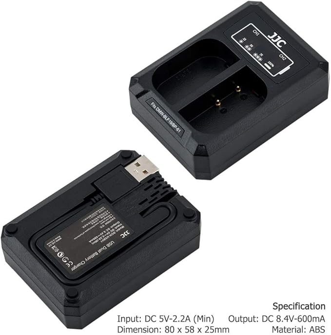 JJC DMW-BLF19 & DMW-BLK22 Battery Charger USB Dual Slot
