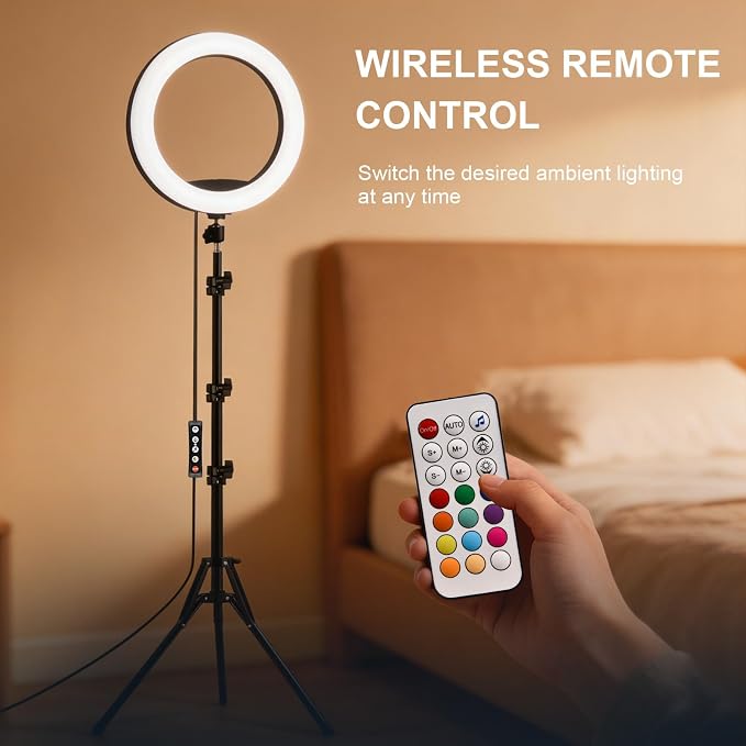 10" Selfie Ring Light with 73" Tripod Stand & 1 Phone Holder, LED Camera